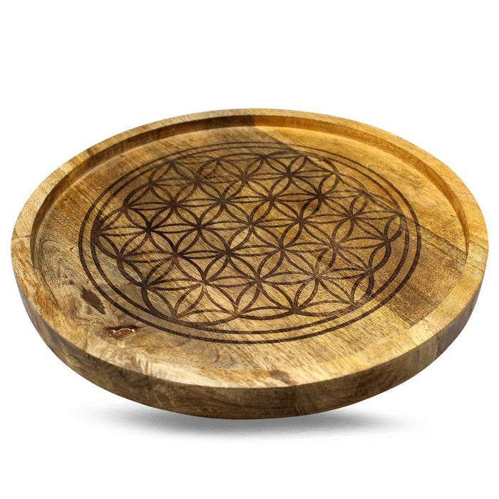 Mango Puinen -kristalliverkkotarjotin, Flower of Life, 30 cm