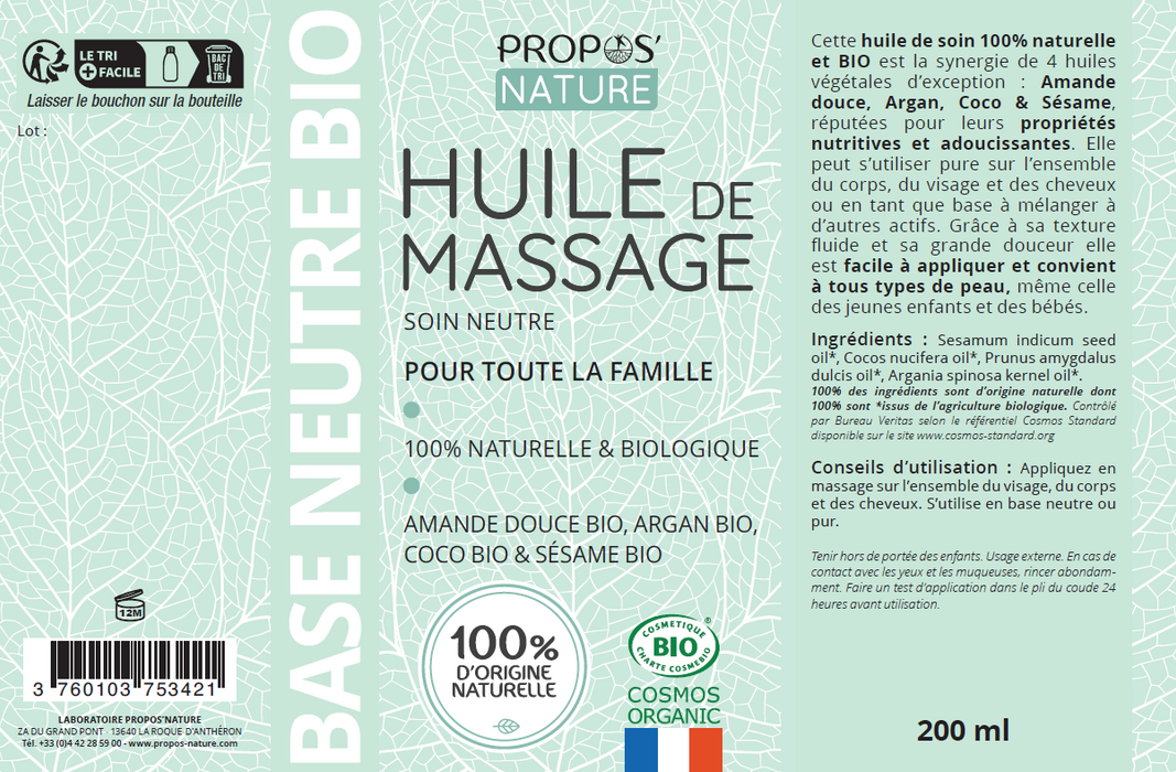Orgaaninen hoitoöljy 200ml - Laboratoire Propos'Nature