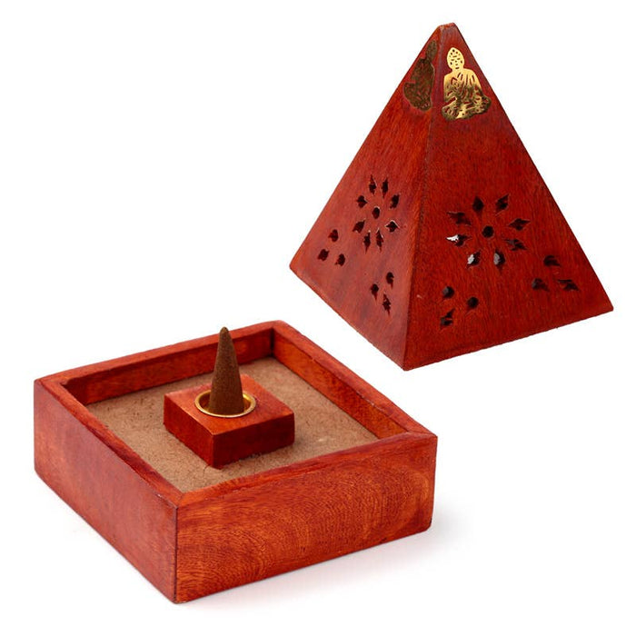 Mango Wood pyramidi-suitsukekartioastia Buddhalla