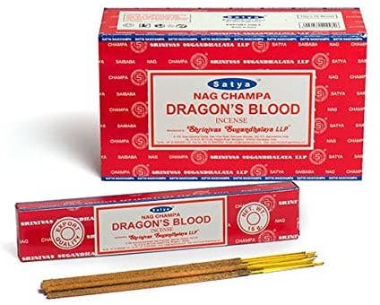 Dragon's Blood Agarbatti suitsuketikku 15 g – Satya – tuotepakkaus