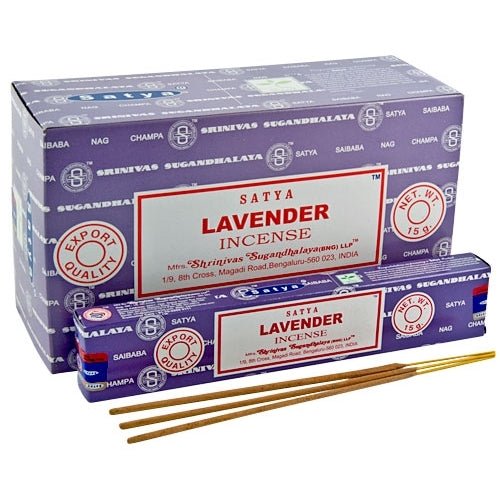 English Lavender Nag Champa suitsuketikku 15 g – Satya – tuotepakkaus